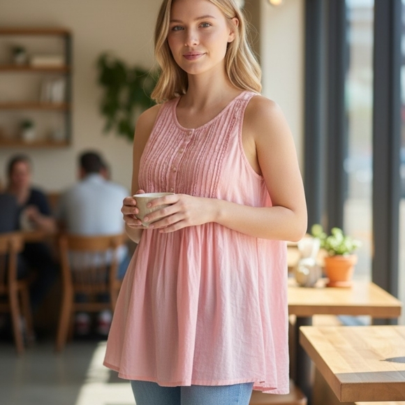 American Eagle Outfitters Tops - American Eagle Outfitters Blush Pink Sleeveless Pintuck Yoke Camisole